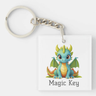 Llave Mágica Verde Azul Dragón Bebé Llavero