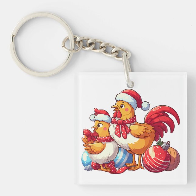 Llavero С pollos de Navidad, pollos de granja de Navidad (Frente)