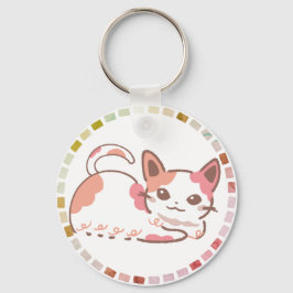 LLAVERO ぶちねこが微笑むピンクとオレンジのタイル  