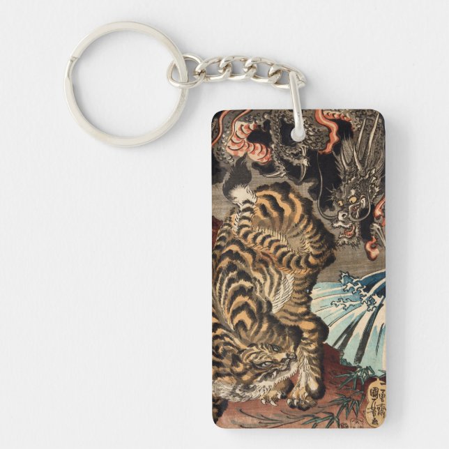 Llavero 虎 龍, 国 芳 Tigre y Dragón, Kuniyoshi, Ukiyo-e (Frente)