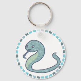 LLAVERO 青タイル＆爽やかな緑のへびイラスト