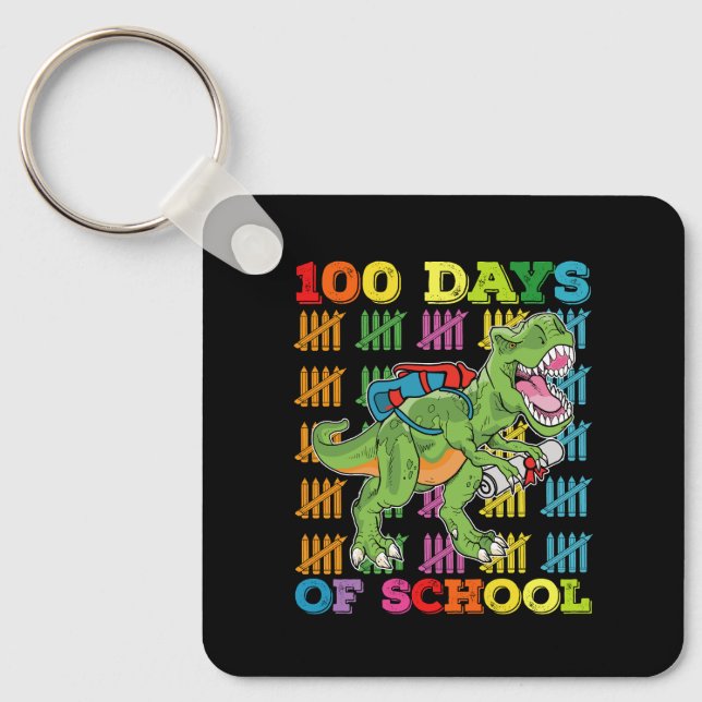 Llavero 100 Días De Escuela Para Estudiante De Dinosaurio  (Anverso)