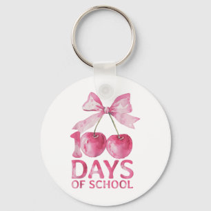 Llavero 100 Días Escolares Coquette Cute Cherry Bow 100