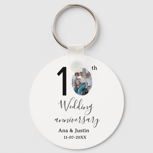 Llavero 10.º boda de aniversario foto letra en negrita (Anverso)