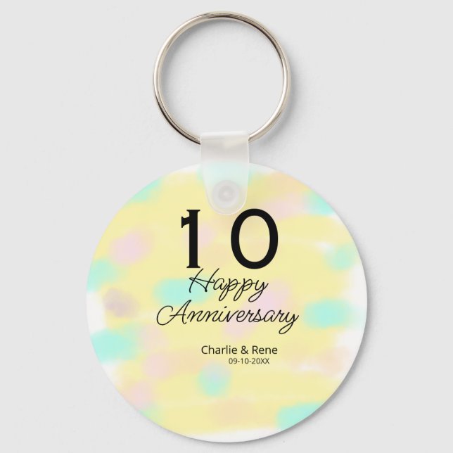 Llavero 10 wedding anniversary yellow pastel name retro bo (Anverso)