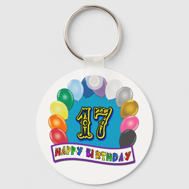 Llavero 17th Birthday Gifts with Assorted Balloons Design (Anverso)