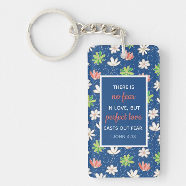 Llavero 1 John 4:18 Floral azul Ditsy personalizada (Frente)