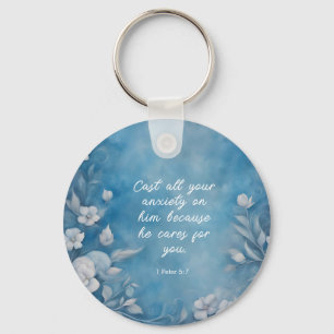 Llavero 1 Pedro 5:7 “Echen toda su ansiedad” Floral Azul