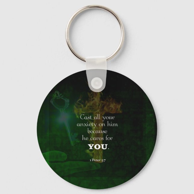 Llavero 1 Peter 5:7 Aumentando la Biblia Verses Cita (Anverso)