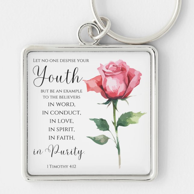 Llavero 1 Timothy 4:12 - La Biblia Juvenil versus la Flor (Frente)