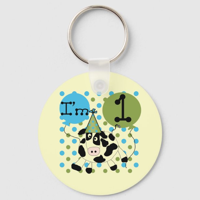 Llavero 1ras camisetas y regalos del cumpleaños de la vaca (Anverso)