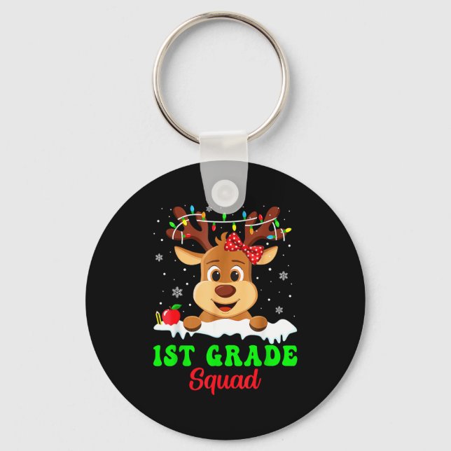 Llavero 1st Grade Squad Xmas Reindeer Teacher Student Chri (Anverso)