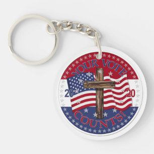 Llavero 2020 Su voto cuenta cruz y bandera americana