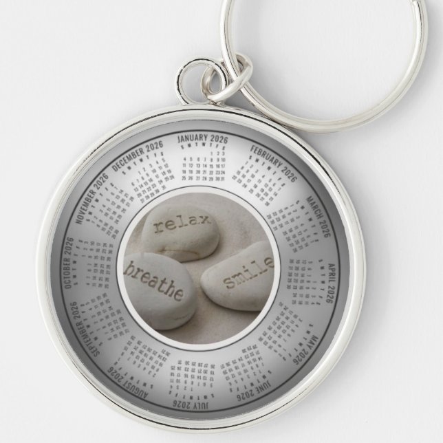 Llavero 2026 Calendar Keychain Breathe Relax Smile (Frente)
