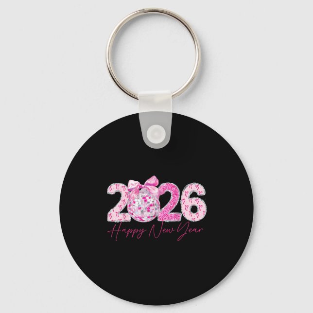 Llavero 2026 Happy New Year Bow Patch Disco Ball  (Anverso)