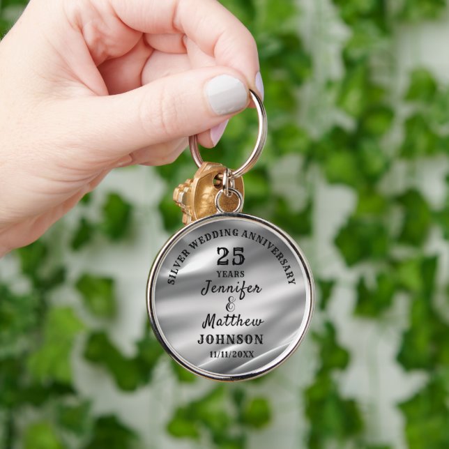 Llavero 25.º BODA Boda plateado editable (Mano)