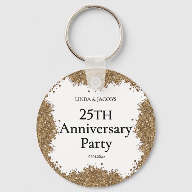 Llavero 25th Wedding Anniversary Gold Faux Glitter  (Anverso)