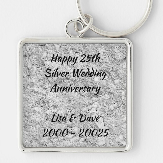Llavero 25to aniversario de bodas de plata de la piedra de (Frente)
