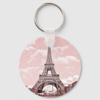 Llavero 2.25" Botón básico Keychain Torre Eiffel Rosa