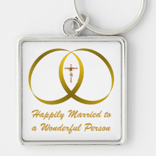 Llavero 2 anillos y JESÚS, felizmente casados