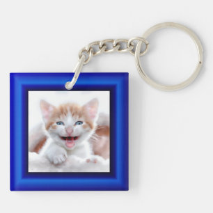 Llavero 2 Cat Photo Blue Border