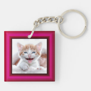 Llavero 2 Cat Photo Hot Pink Border