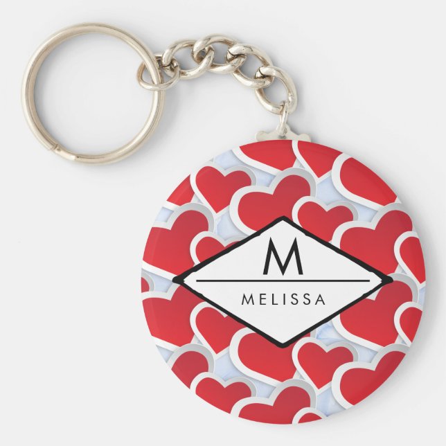 Llavero 2 Corazones rojos de patrón repetitivo (Frente)