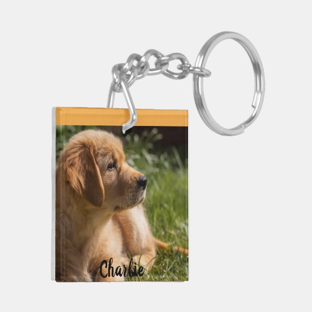 Llavero 2 Foto de perro con regalo de nombre personalizado (Izquierda Bajo)