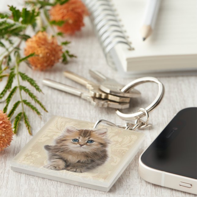 Llavero 2 Fotos de Keychain Gire Cat o Kitten Mom (Frente Derecha)