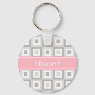 Llavero 2 Gris Whats Concentric Square Pink Name Monograma