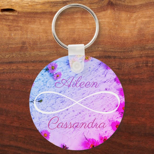 Llavero 2 Nombres Símbolo sencillo infinito Flores de amig (Anverso)
