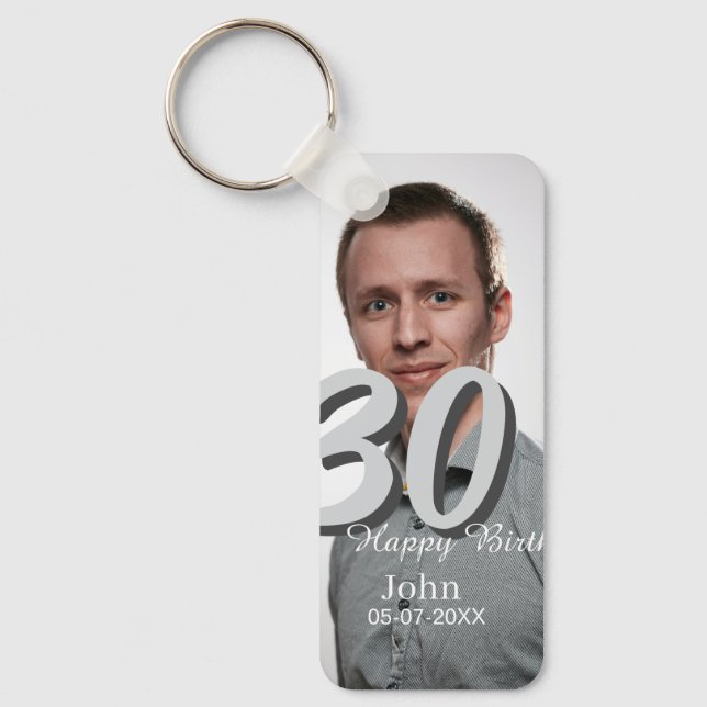 Llavero 30.º cumpleaños añadir nombre fecha año foto blanc (Anverso)