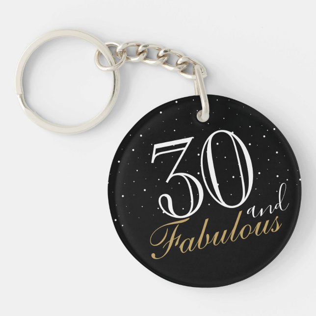 Llavero 30 y fabuloso elegante guión negro 30 cumpleaños (Frente)