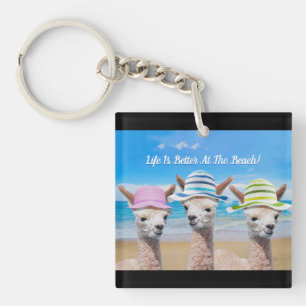 Llavero ¡3 Alpacas La Vida Es Mejor En La Playa! Mensaje D