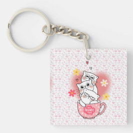 Llavero 3 gatos con flores y un tazón