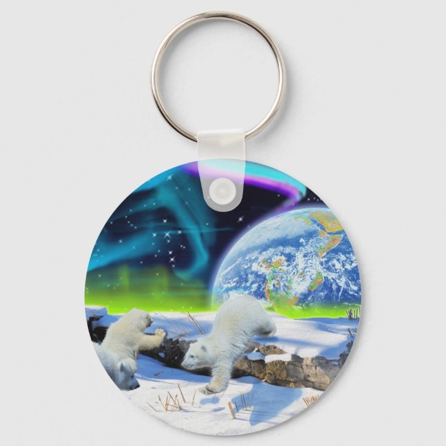 Llavero 3 ositos polares jugando en la nieve - arte del Dí (Anverso)