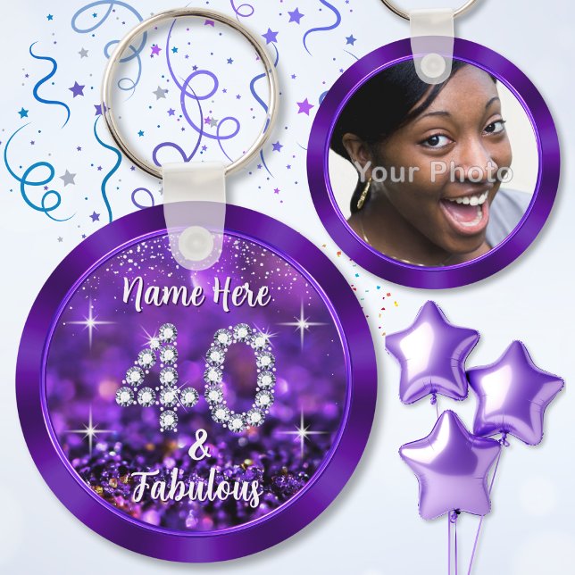 Llavero 40.ª fiesta personalizada favorece a la mujer (Party favors for 40th birthday female. 40 and fabulous party favors for her. 40th birthday goodies.)