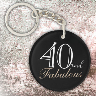 Llavero 40 y Fabuloso Elegante Script Negro 40 cumpleaños
