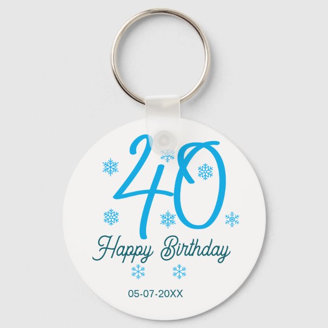 Llavero 40th birthday add name date year blue template (Anverso)