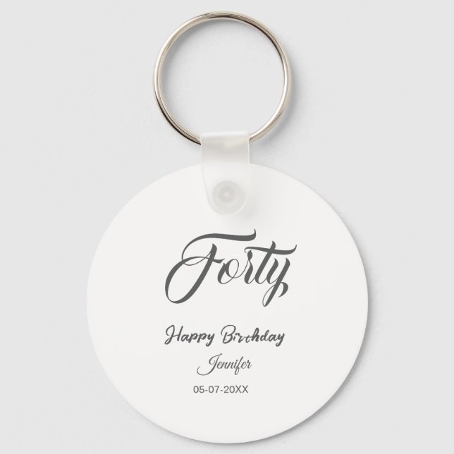 Llavero 40th forty letterbirthday add name date year gray  (Anverso)