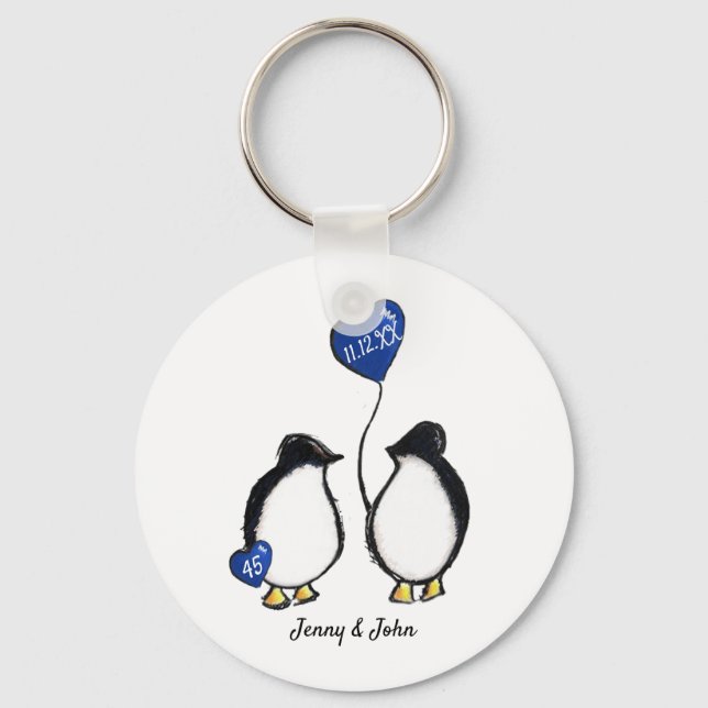 Llavero 45.º boda de zafiro regalo de pingüino (Anverso)