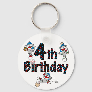 Llavero 4.º cumpleaños del Béisbol de los monos Sock