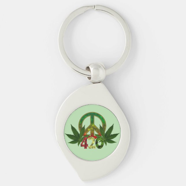 Llavero 4 20 Rasta Paz Verde Marihuana (Anverso)