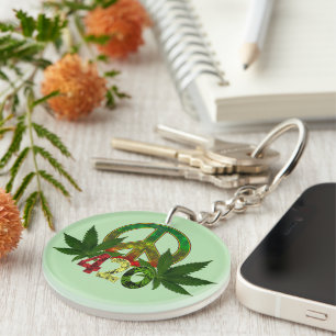 Llavero 4 20 Rasta Peace Weed Green