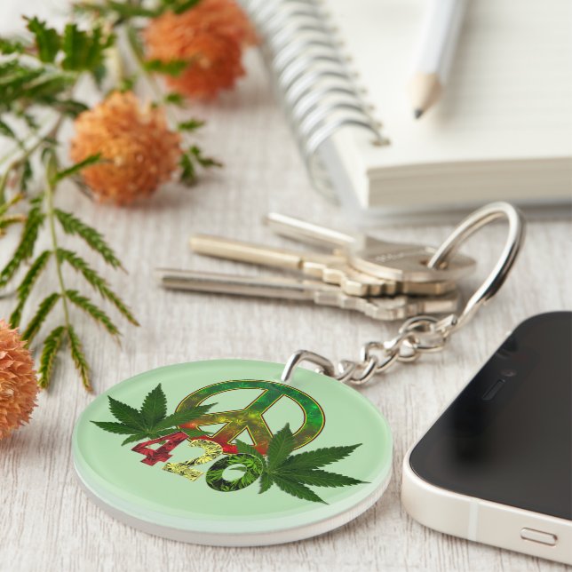 Llavero 4 20 Rasta Peace Weed Green (Frente Derecha)