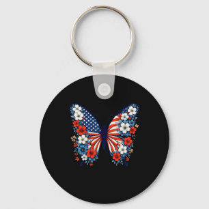 Llavero 4 De Julio Flor De Mariposa Cuta Azul Rojo Azul Bl
