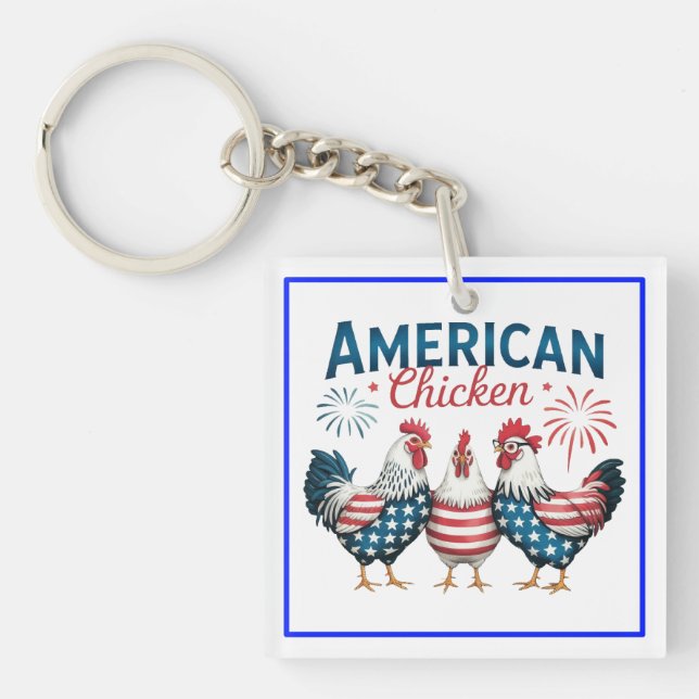 Llavero 4 de julio Pollo Americano Patriótico-62987 (Frente)