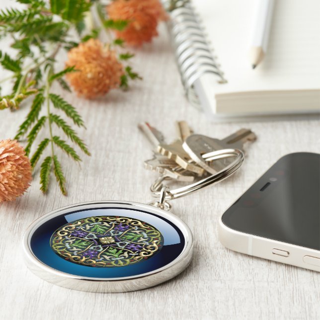 Llavero [500] Cruz celta [Oro con esmalte negro] (Lado)