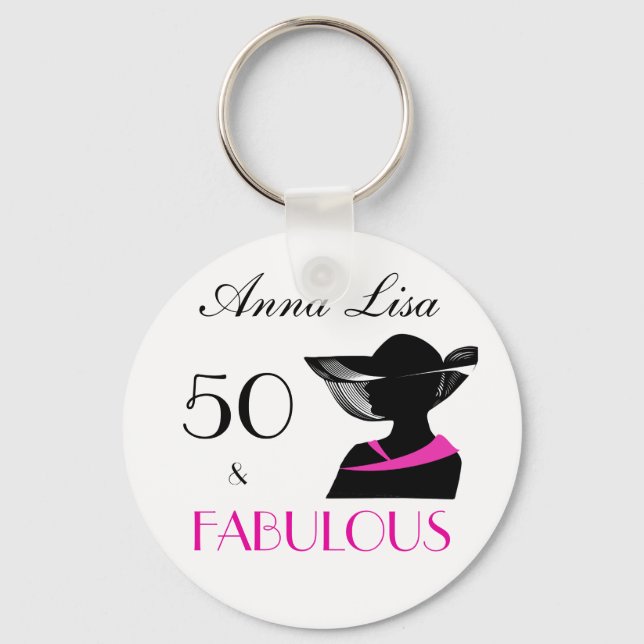 Llavero 50 and Fabulous Art Deco Elegant  B&W pink splash (Anverso)