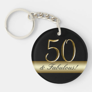 Llavero 50.o cumpleaños del oro metálico negro